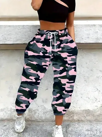 Frühling Damen Casual Camo Jogginghose Bequeme Atmungsaktive Stoffhose
