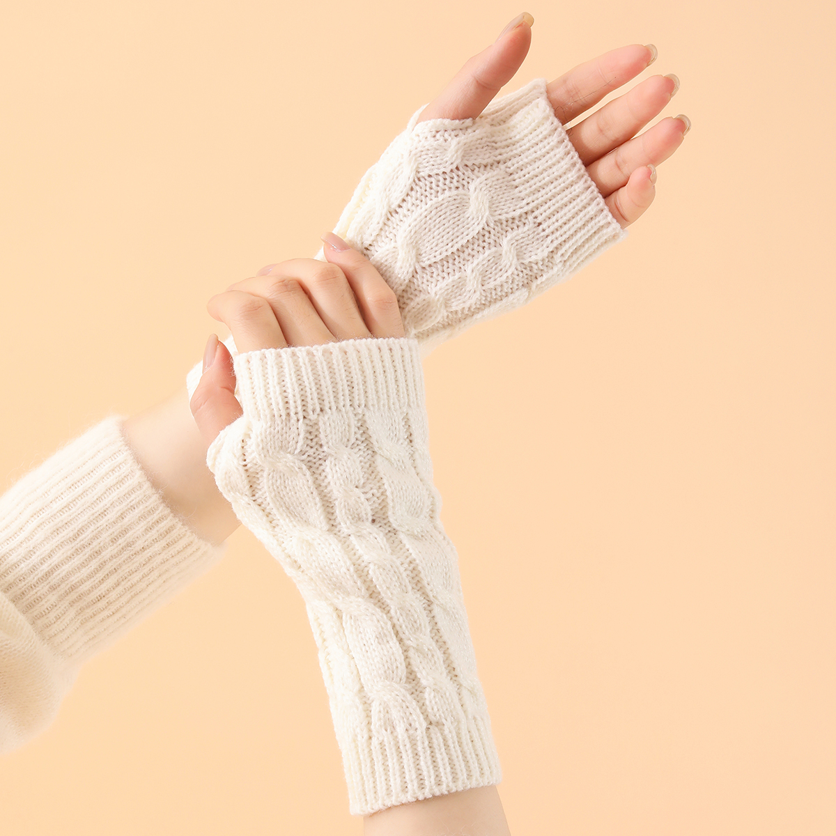 Women's Long Fingerless Knitted Gloves Fashion Soft Arm