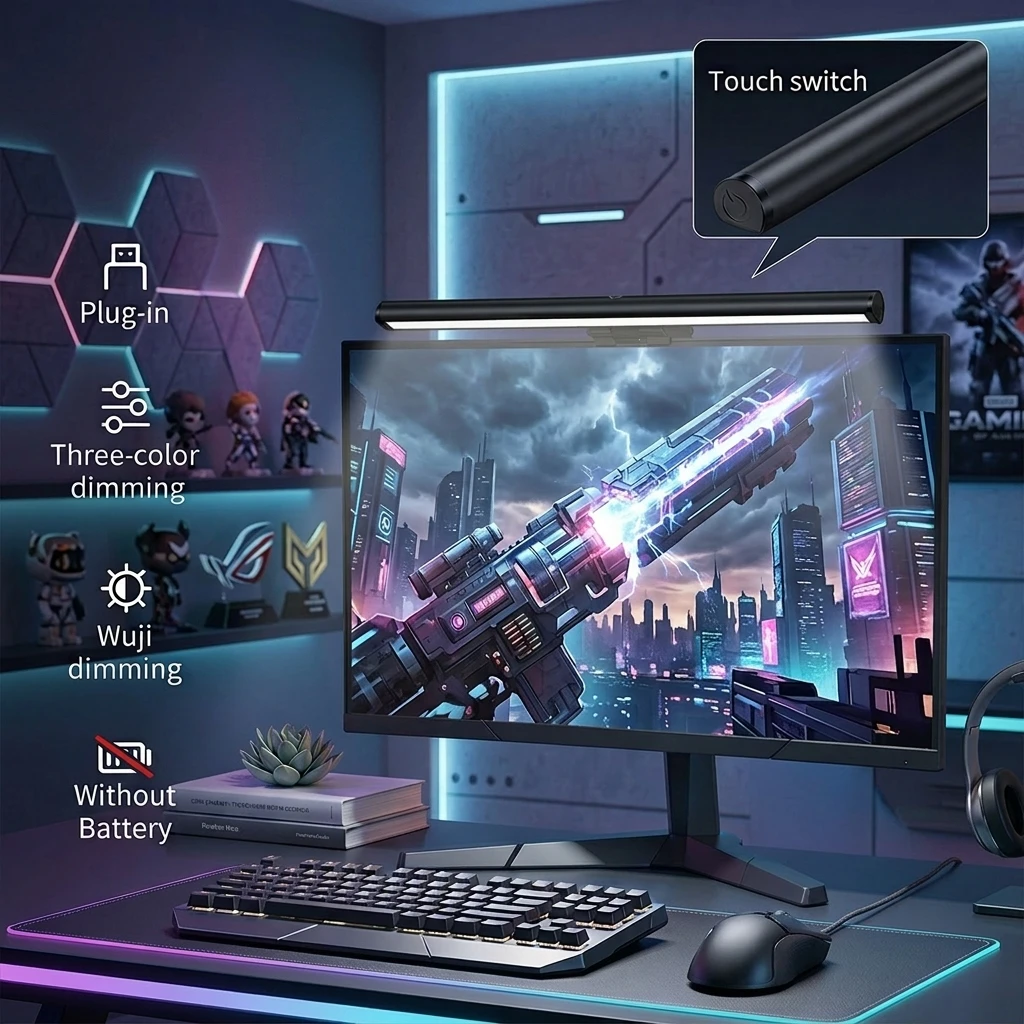 LED Computerbildschirm-Hängeleuchte USB-Monitorleuchte mit Touch-Steuerung 3-Farben-Dimmfunktion Computermonitorlampe für