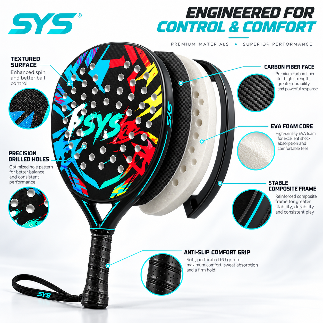 SYS 3K 12K 18K Carbon Fiber Padel Racket 3