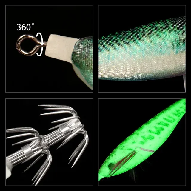 Leuchtender Tintenfisch-Jig-Haken mit Holzgarnele 1