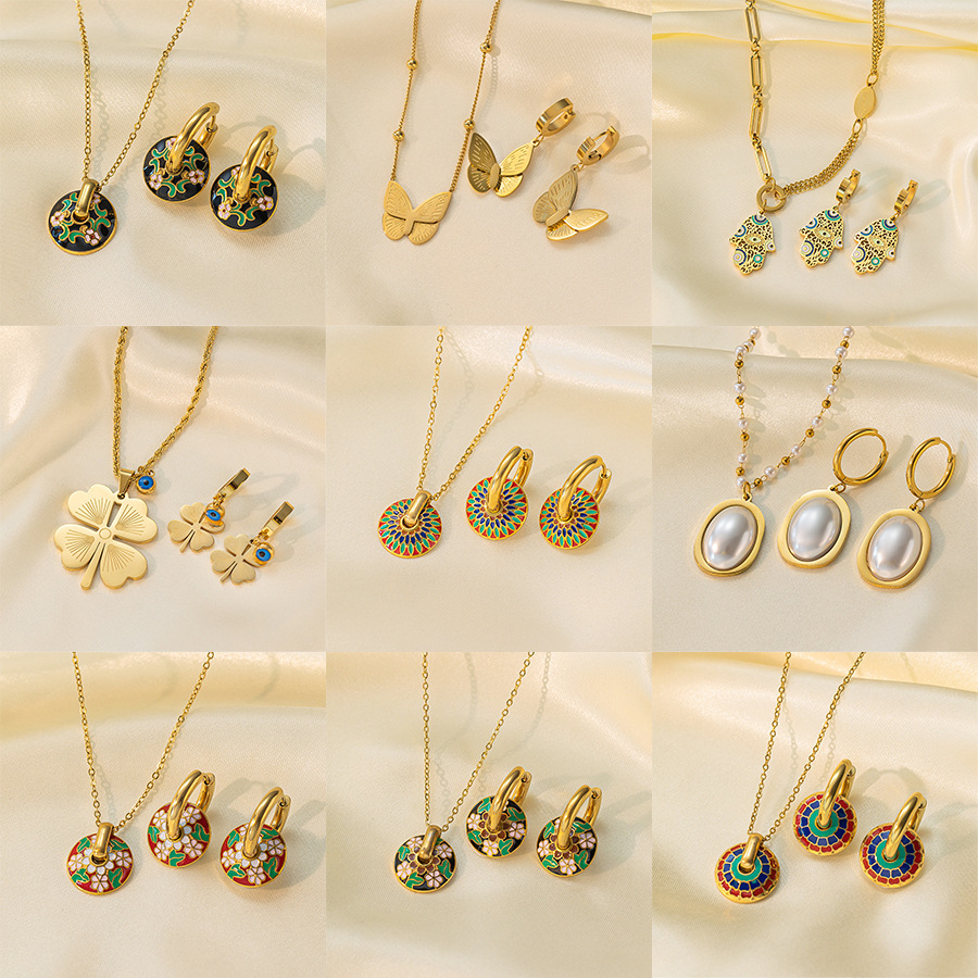 Stainless Steel Cherry Necklace Cute Earrings Ornament Women