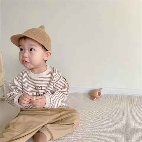 Baby Suit Korean Version Spring Alphabet Striped T-shirt