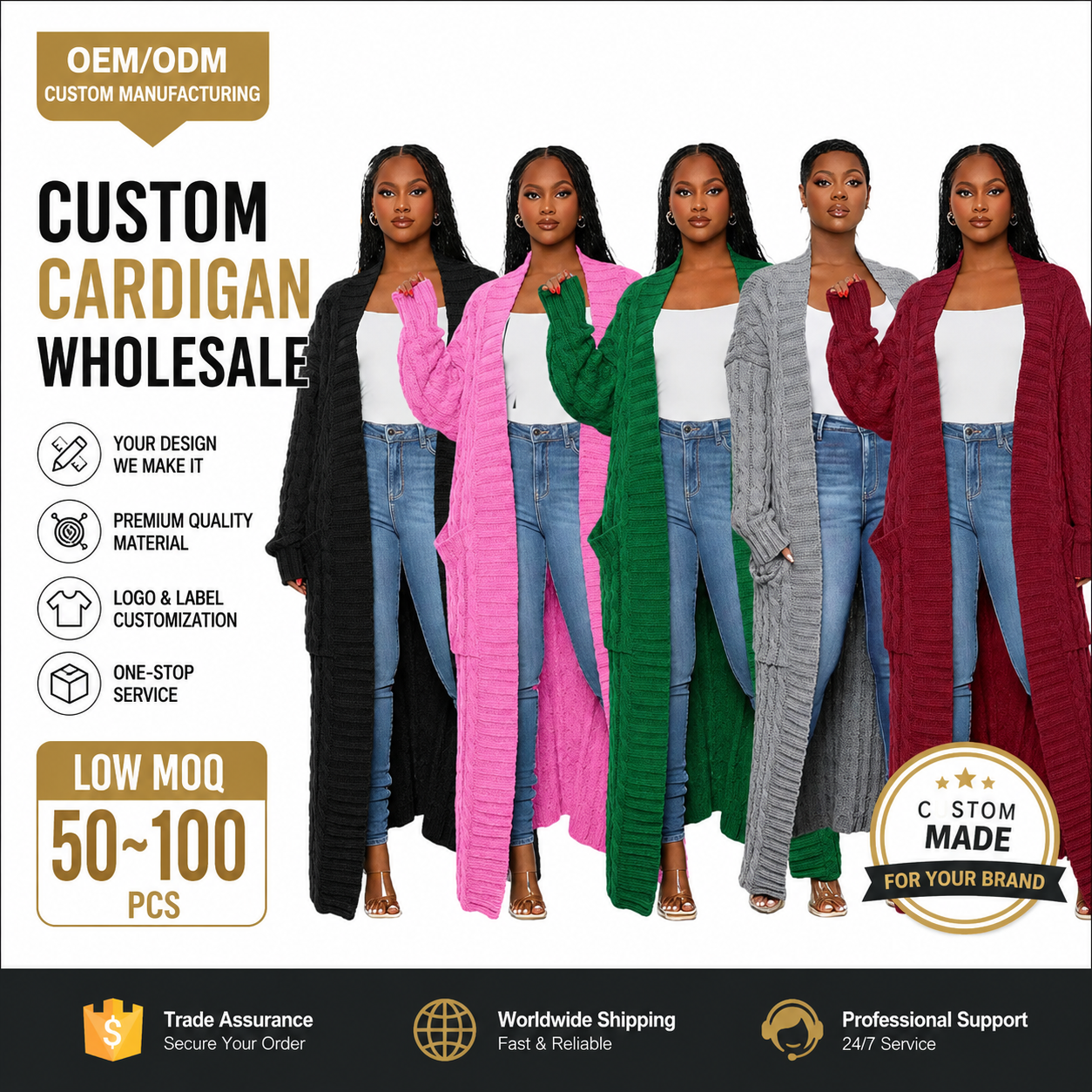 Women's Long Knit Crochet Cardigan