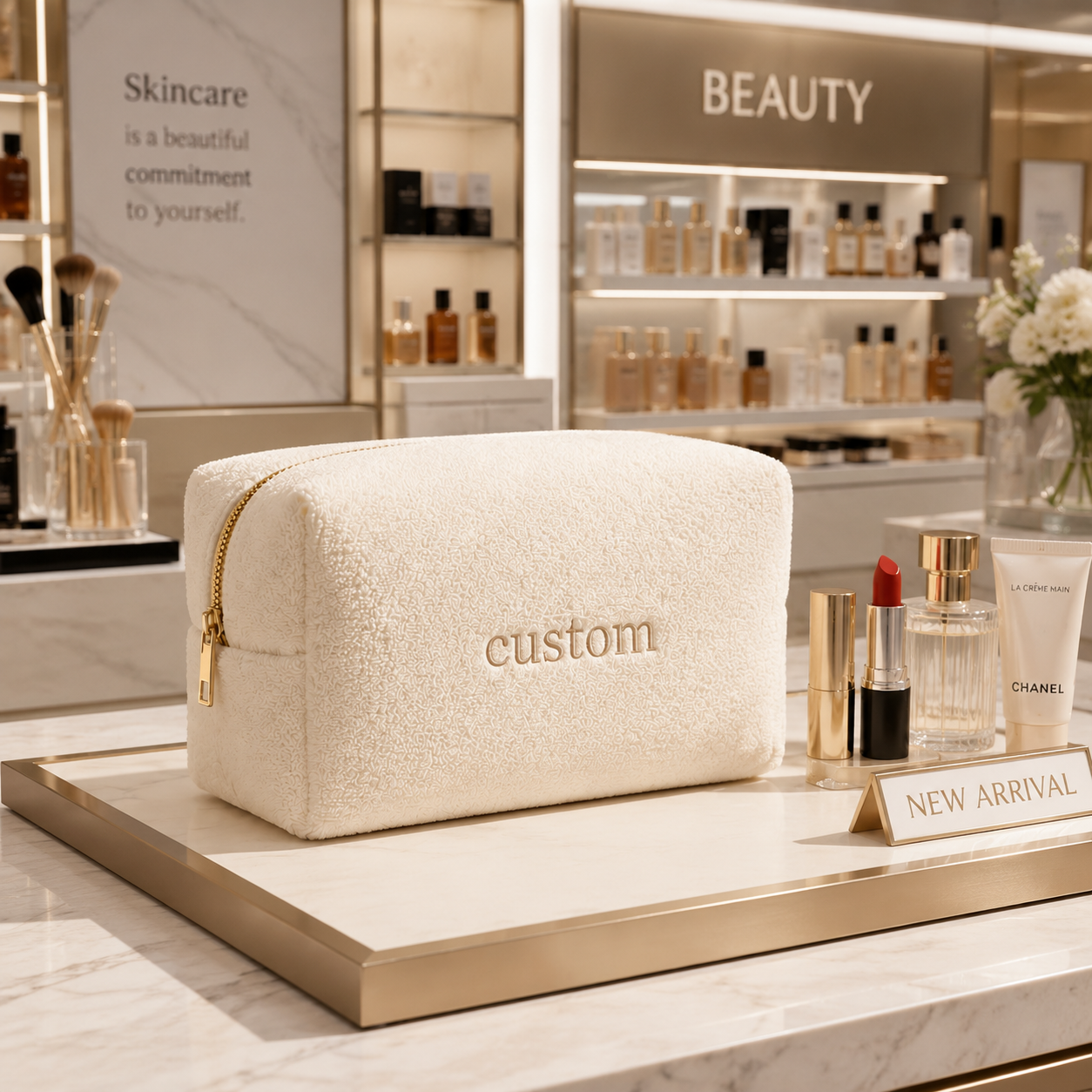 Terry Cloth Cosmetic Bag with Embroidery 3
