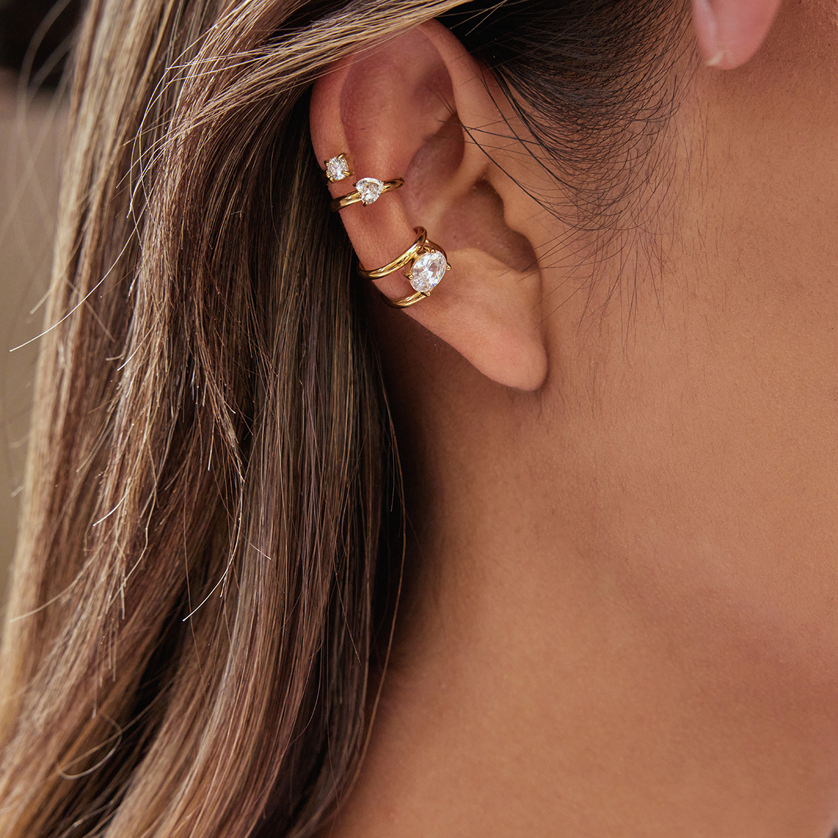 Double Row Zircon Gold Ear Cuff 2