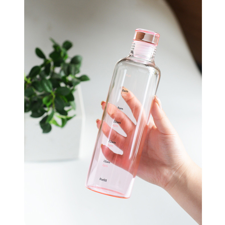 Gradient Glass Water Bottle with Time Marker 2