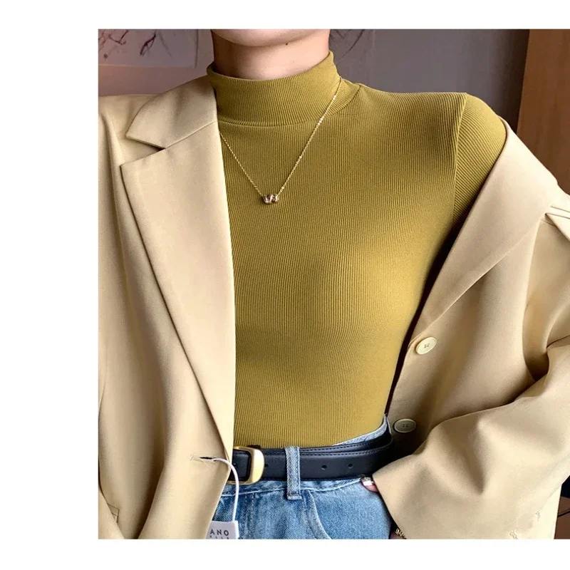 Neue Gestrickte Hälfte-rollkragen Pullover Frauen Bottom Shirts Jumper 2