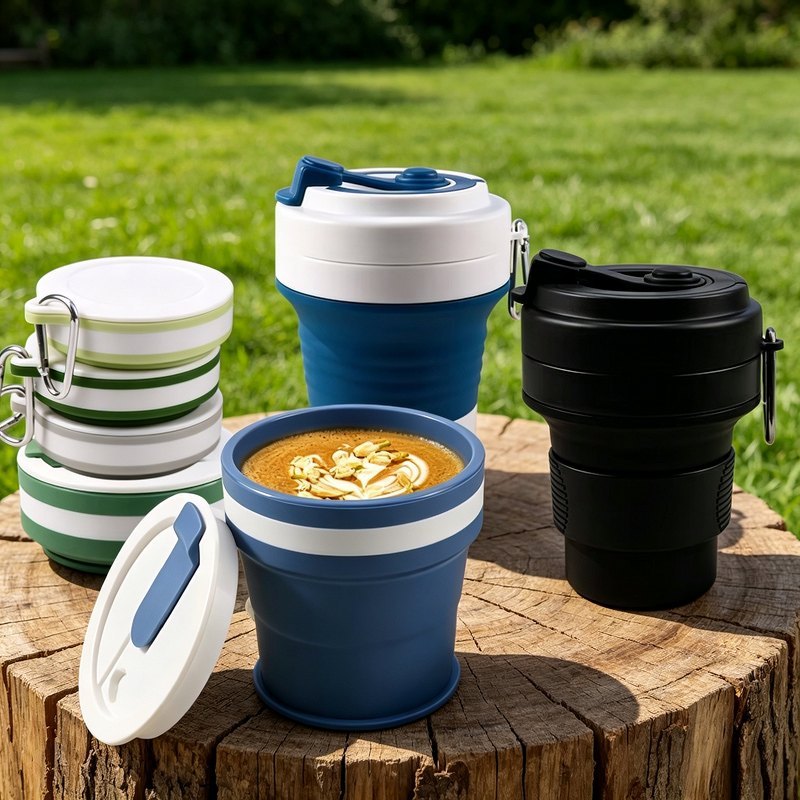 Eco-friendly Resealable Small Silicone Folding Travel Cup Collapsible