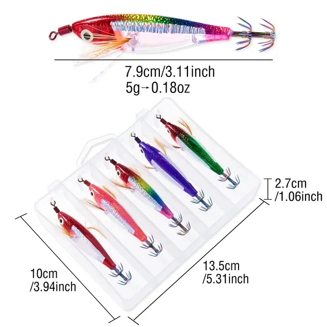 Sinking Wood Shrimp Squid Jigs, 5 Pack 4