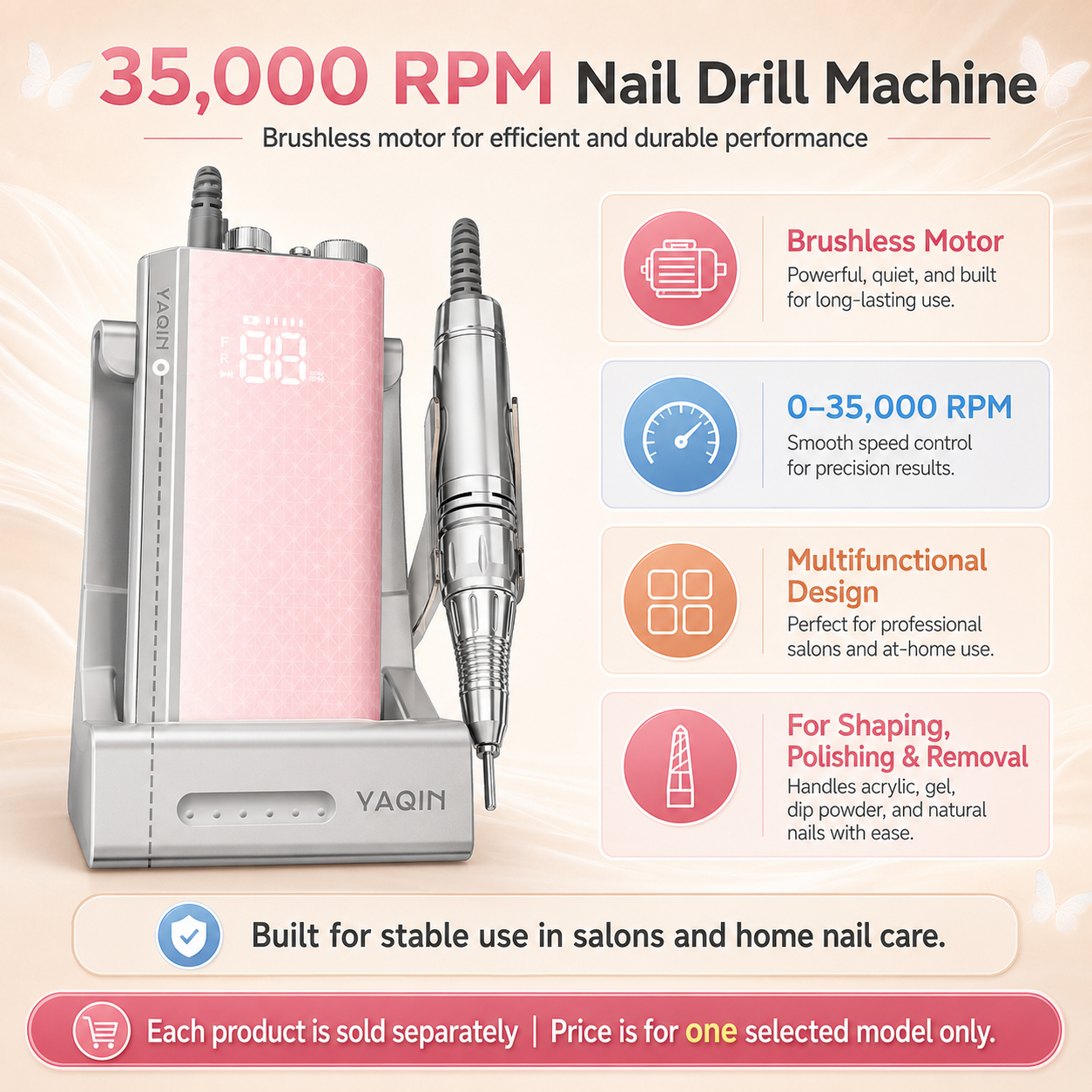 Pretty Pink Series Electric Manicure Machine 60W Rechargeable 2