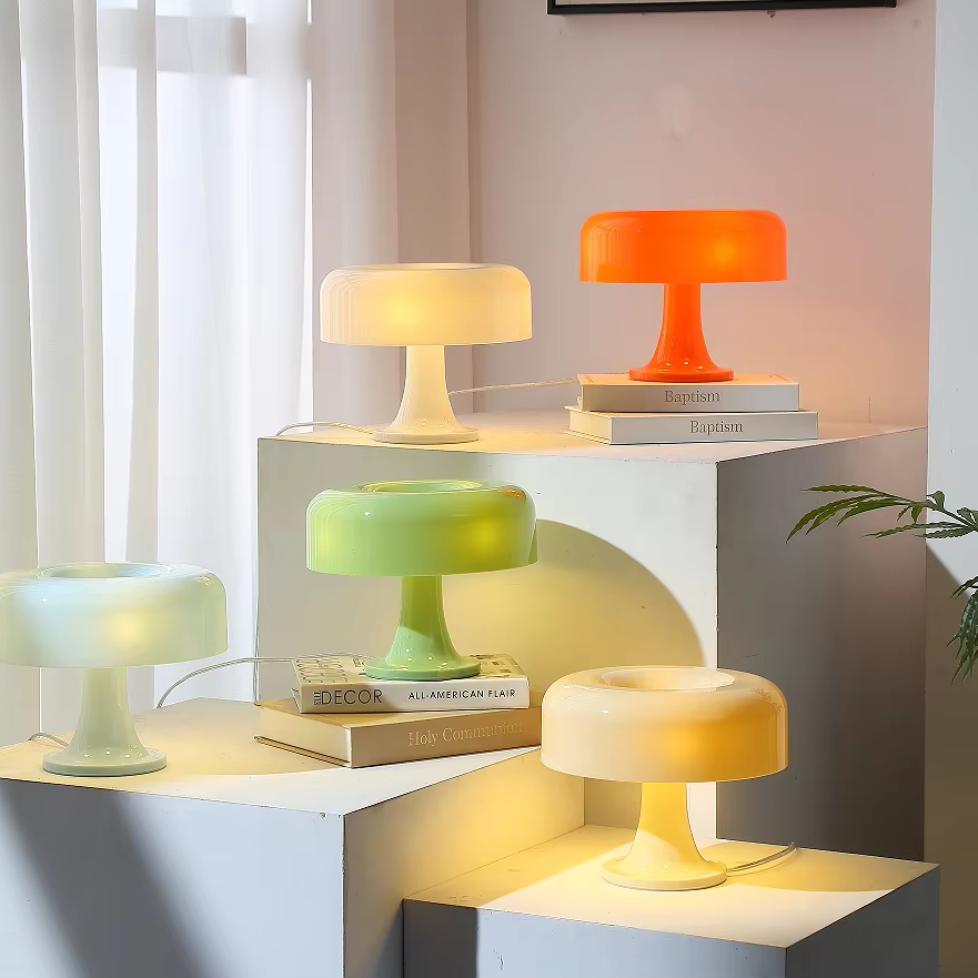Dimmable Orange Mushroom Lamp, 3 Modes