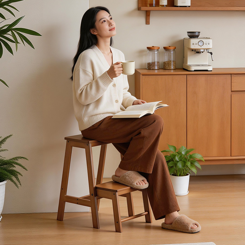 Compact Bamboo Folding Step Ladder 2