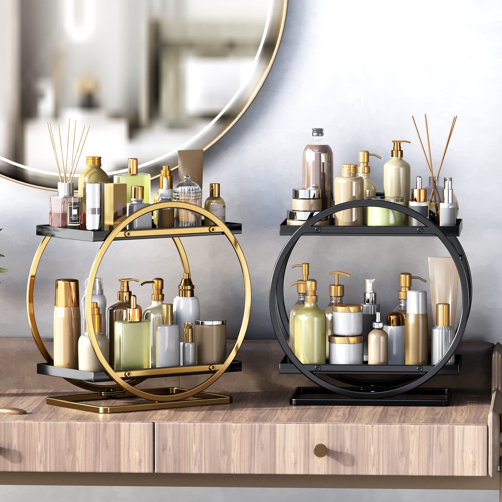2-Tier Countertop Makeup Cosmetics Perfume Organizer Vanity Trays 3