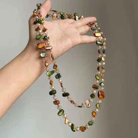 Multilayer Bohemian Shell and Crystal Necklace