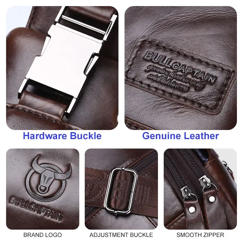 BULLCAPTAIN Mode Herren Umhängetaschen Leder Brusttasche Männer Casual 3