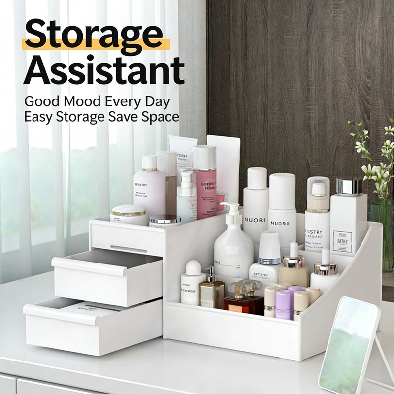 Elegant Desktop Makeup Organizer With Drawers Multi-Compartment Storage 3