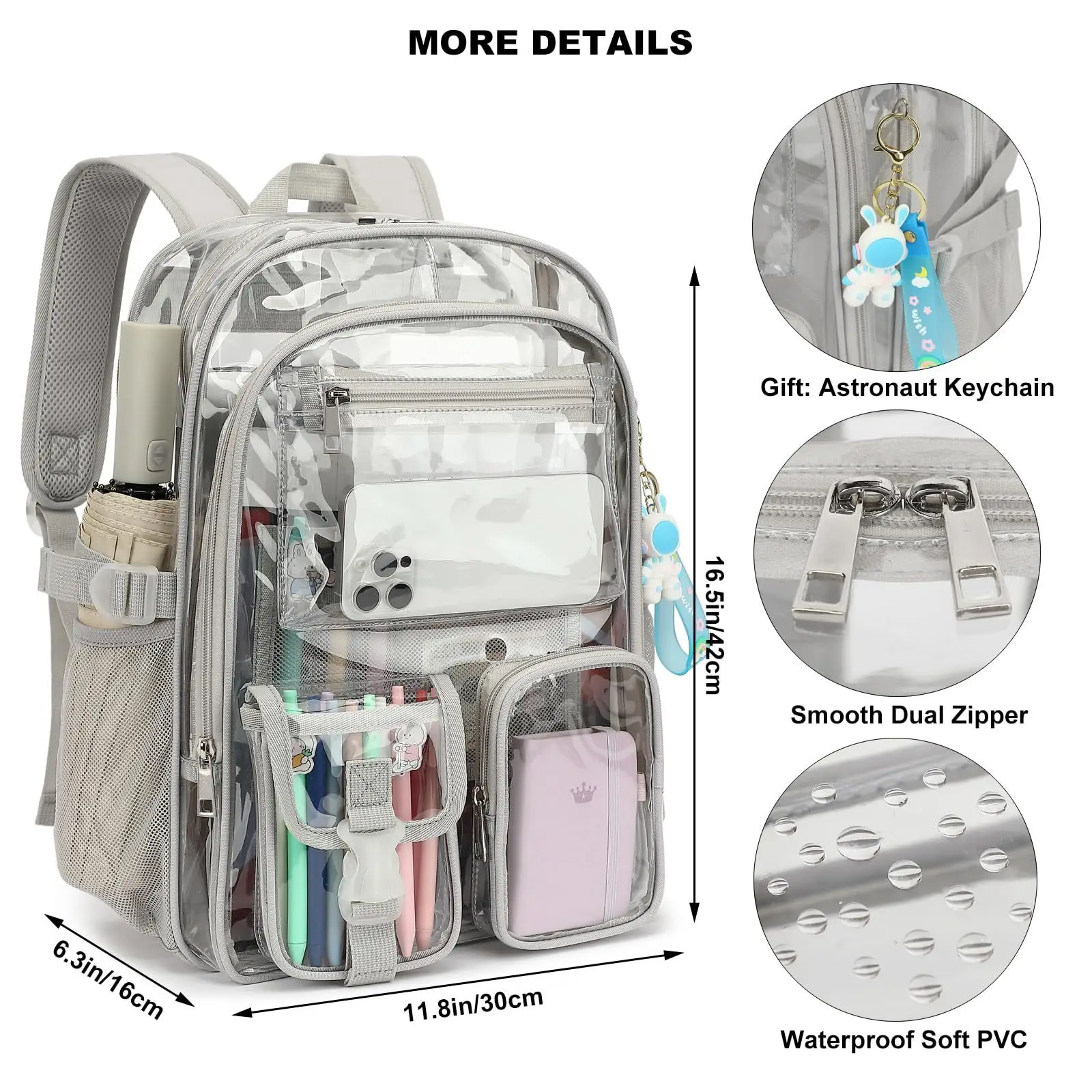 Neuer Rucksack Geeignet für Schulen Robuste Transparente PVC-Tasche 4