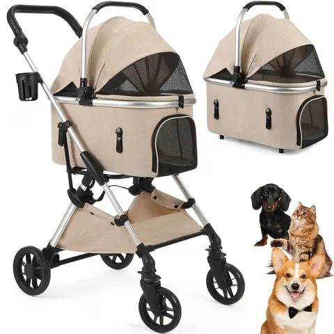 Faltbarer Kinderwagen mit Abdeckung 4-Rad-Haustier-Kinderwagen für Kleine Mittlere