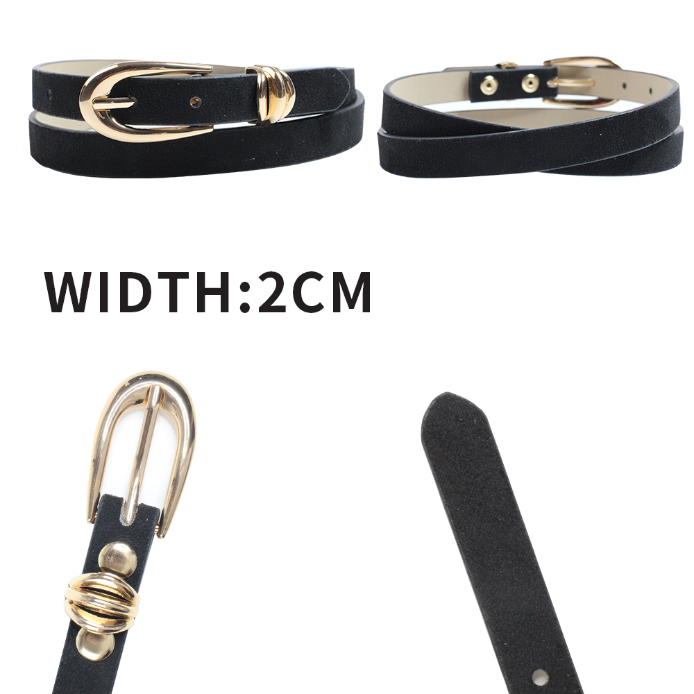 Black Suede PU Leather Skinny Belt With Color 4