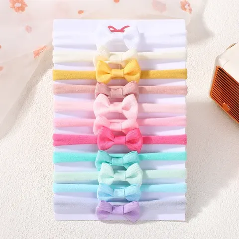 11 Stück Set Einfarbiges Schleifen-Stirnband Exquisites Mini-Nylon-Stirnband-Set für