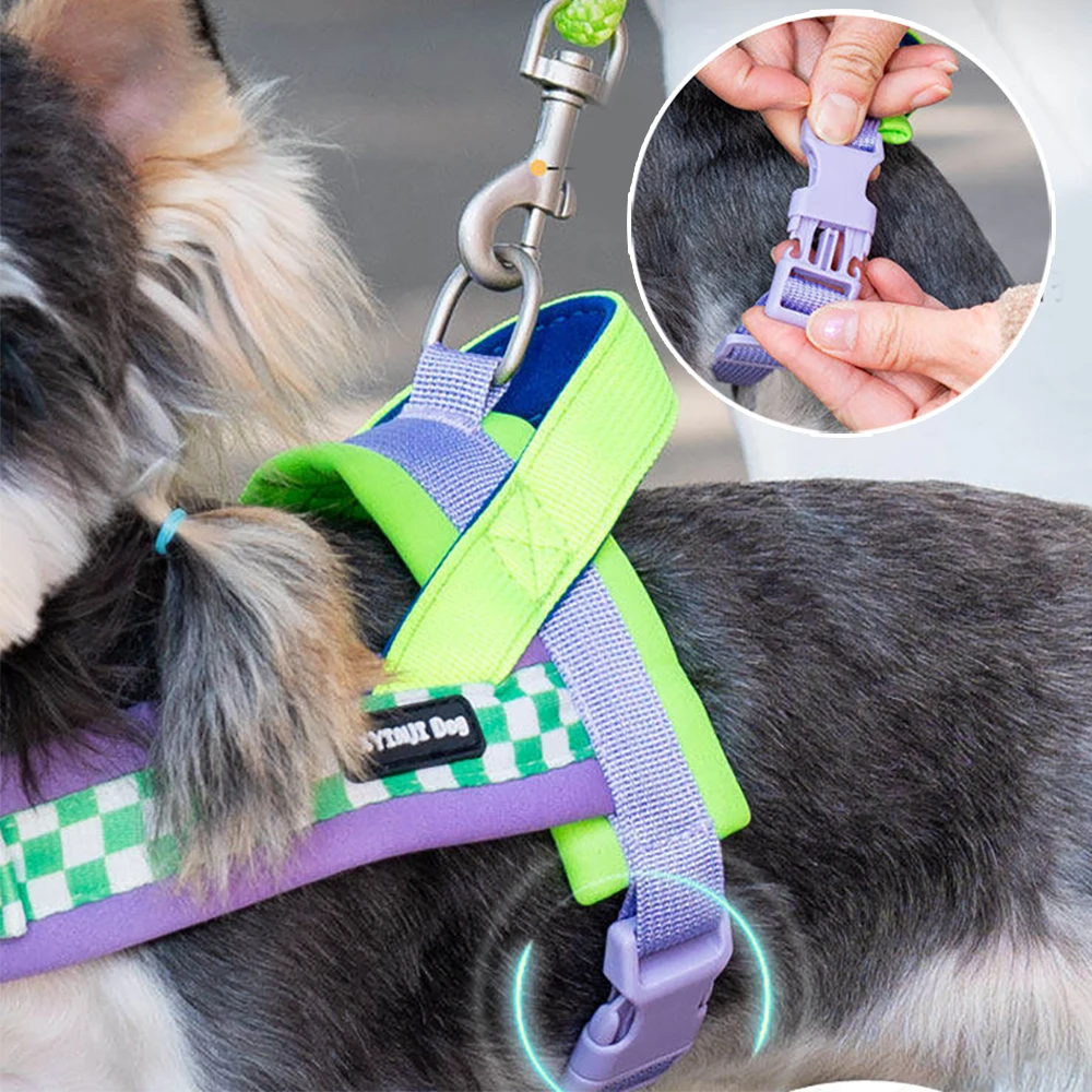 Hundegeschirr und Leinen-Set Sattelstil Kariert Verstellbare Welpenweste für 3
