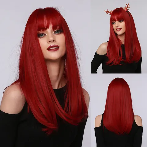 Red Brown Black Multicolor Qi Bangs Medium Length