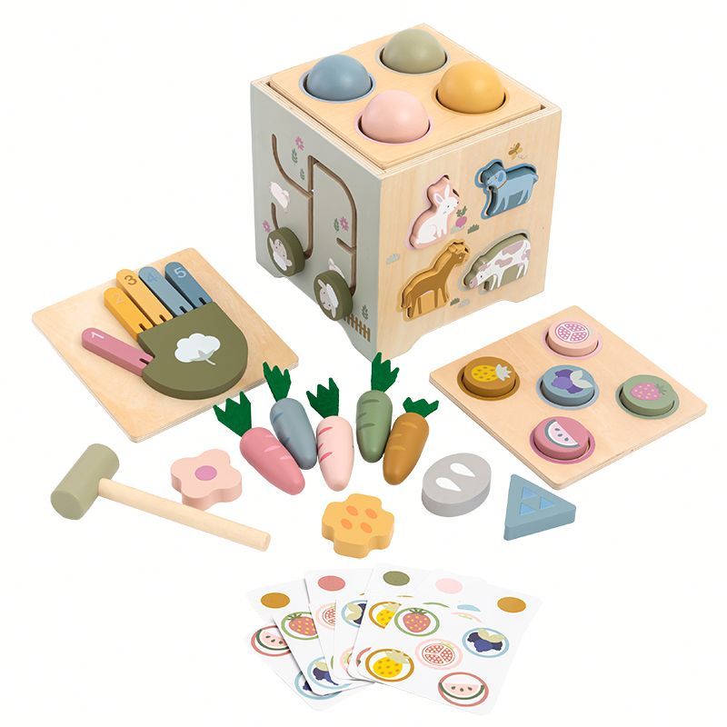 PHOOHI 8-in-1 Wooden Montessori-Inspired Toddler Activity Center Toy