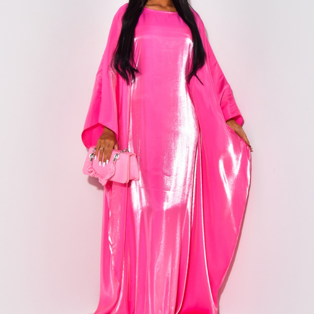 Women's Satin Swing Dress with Batwing Sleeves