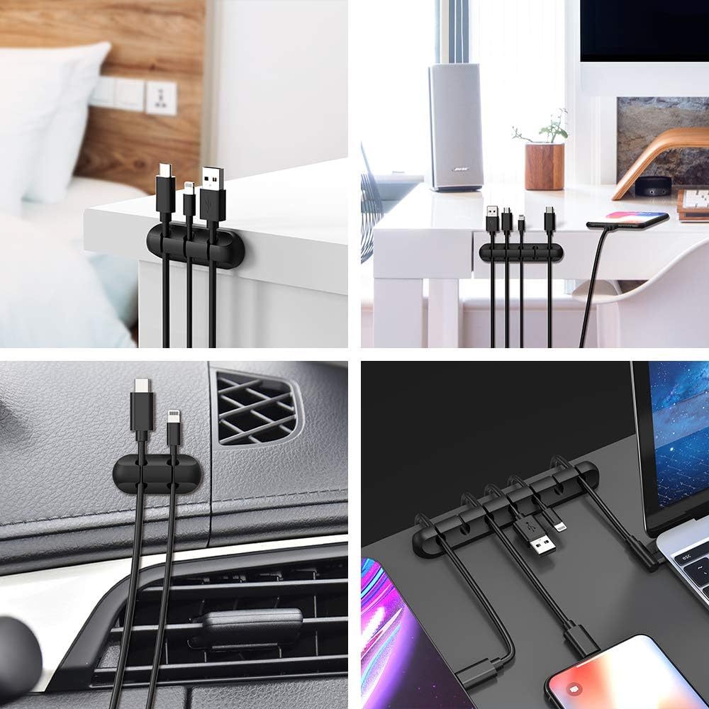 Silicone Cable Clip Organizer Set Black White 3