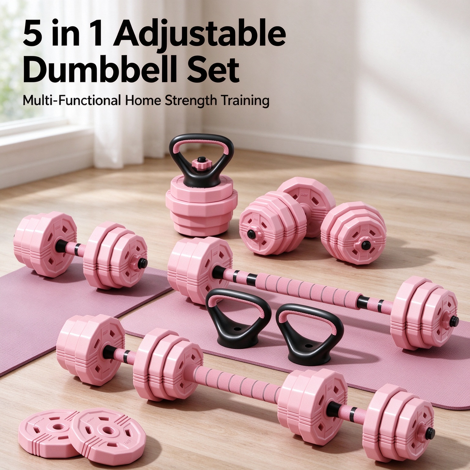 5 In 1 Adjustable Dumbbell Set Convertible To 2