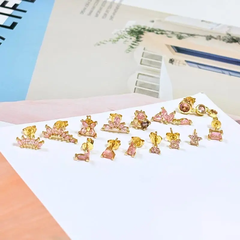Luxuriöse Geometrische 925 Sterling Silber Ohrstecker Rosa Serie 2