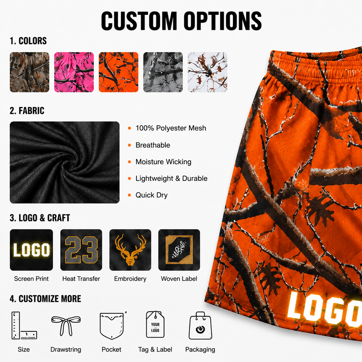 Tree Camo Mesh Gym Shorts, 7 Inch Inseam 2