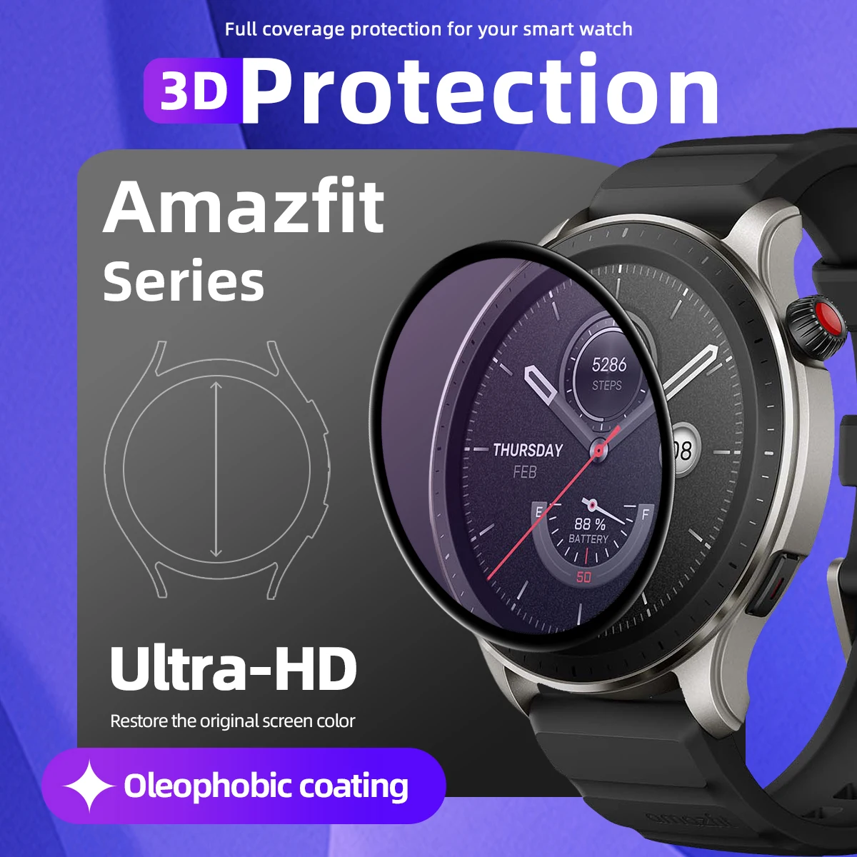 Vollabdeckende Schutzfolie für Amazfit Smartwatch