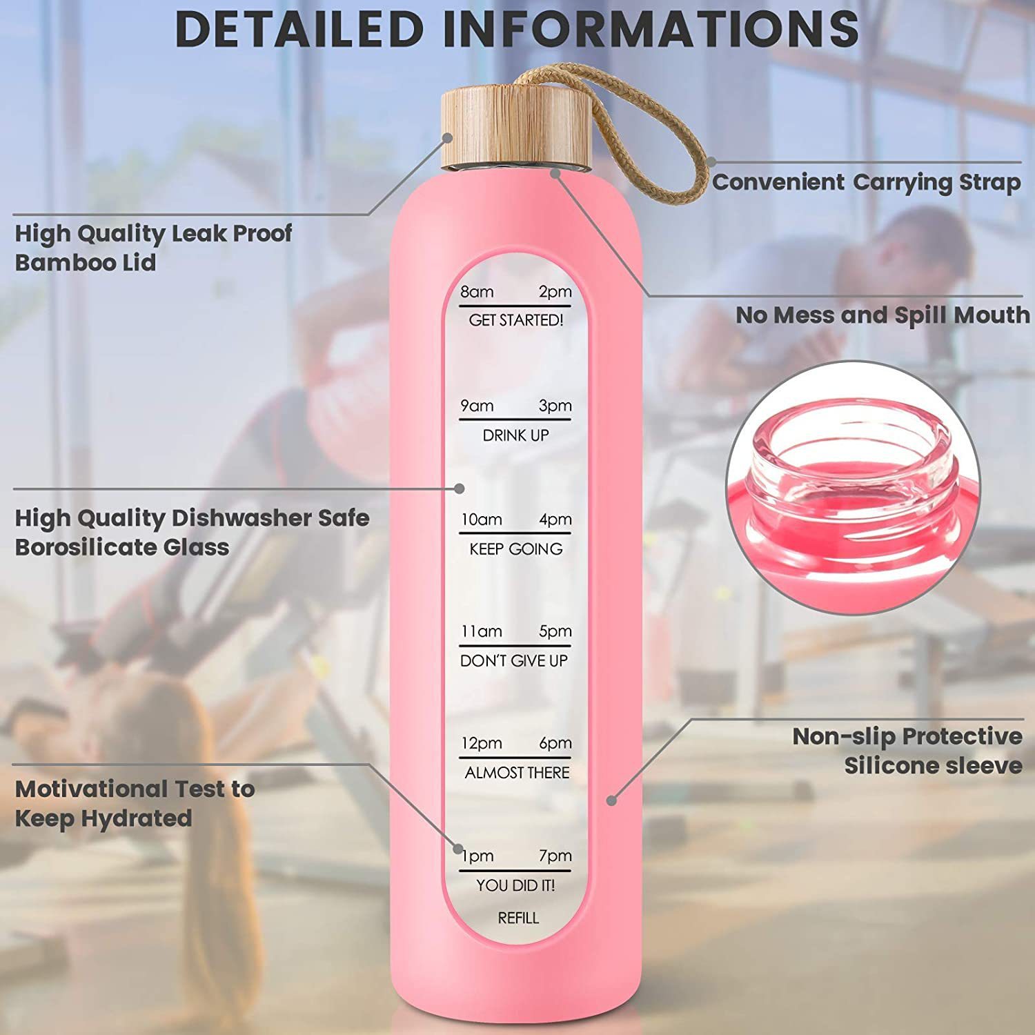 BPA-Free Glass Water Bottle 1L with Silicone Sleeve 4