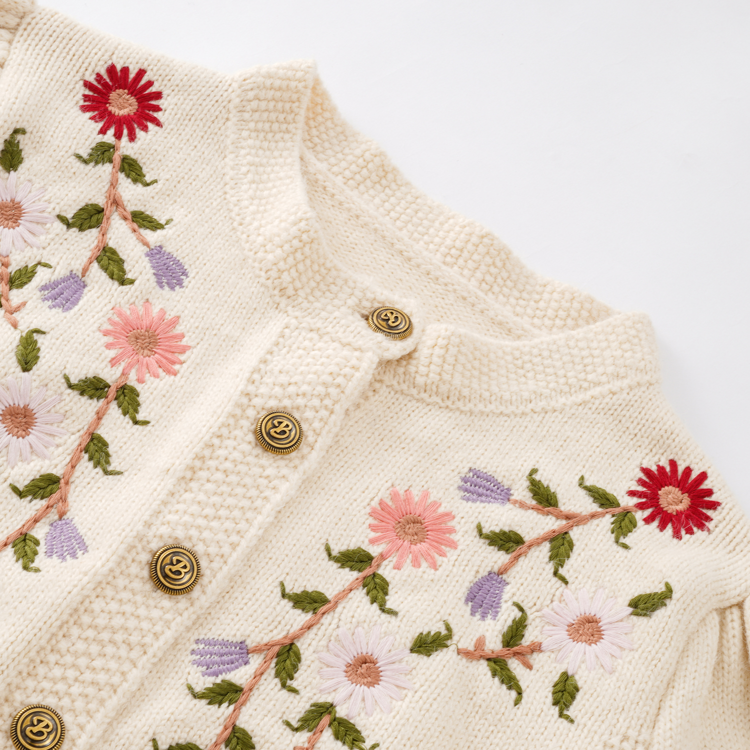 Women's Puff Sleeve Floral Embroidery Sweater 3