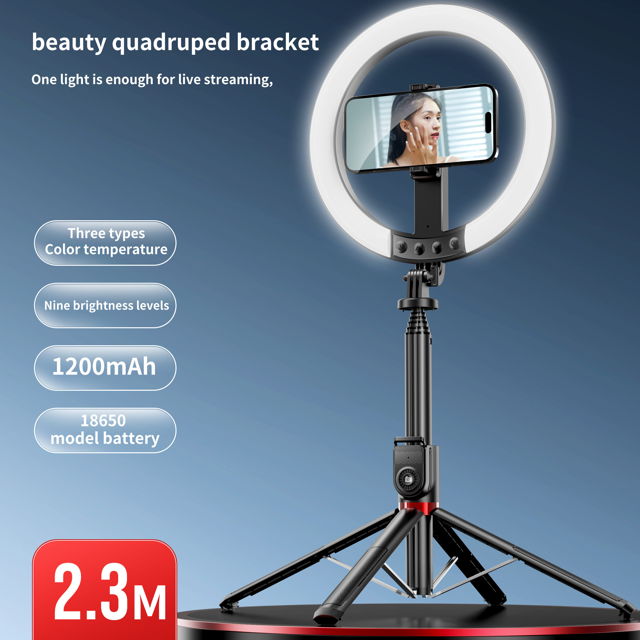 2.3m LED Ring Light with Tripod Stand 2