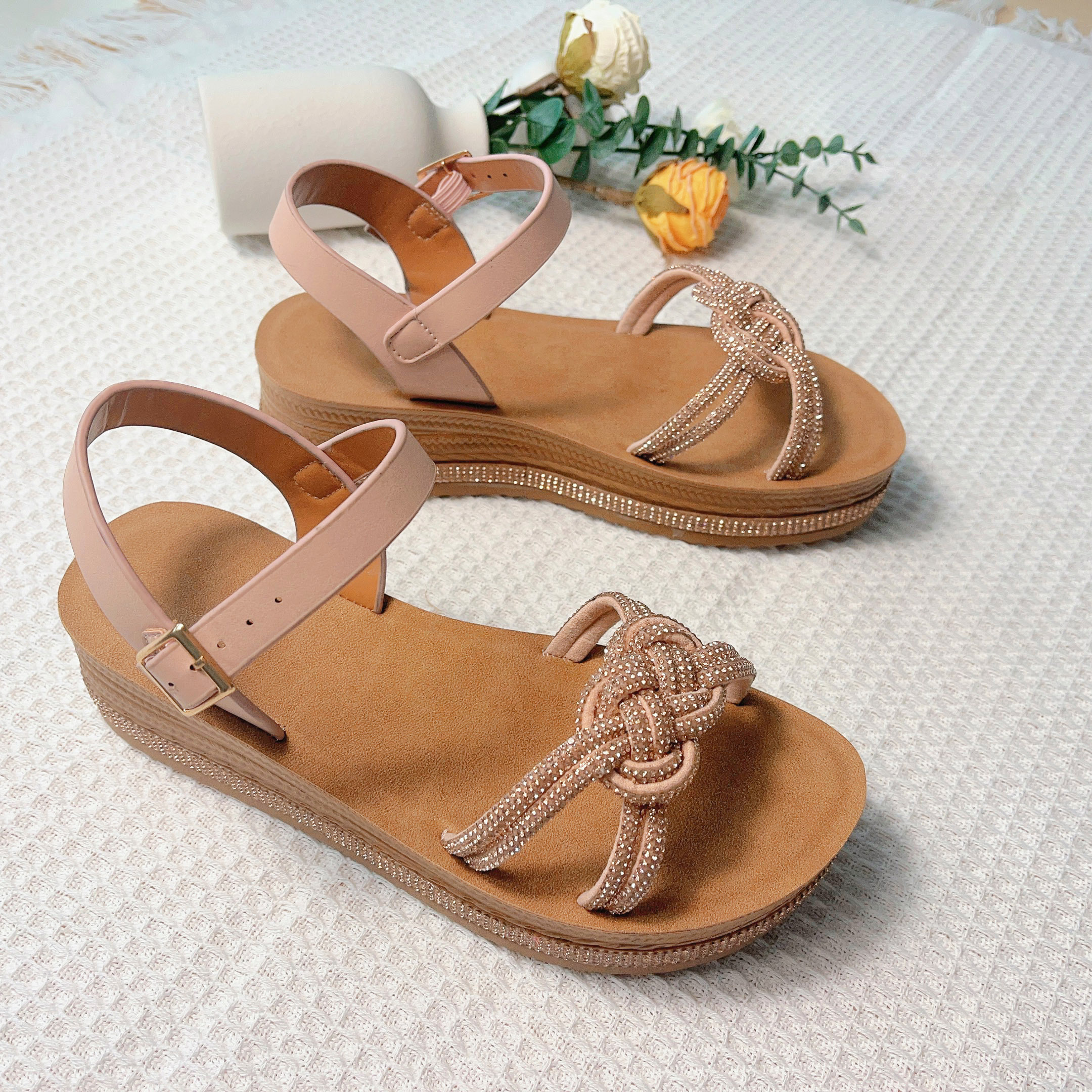 Strass Sandalen Damen Flache Slides Freizeit