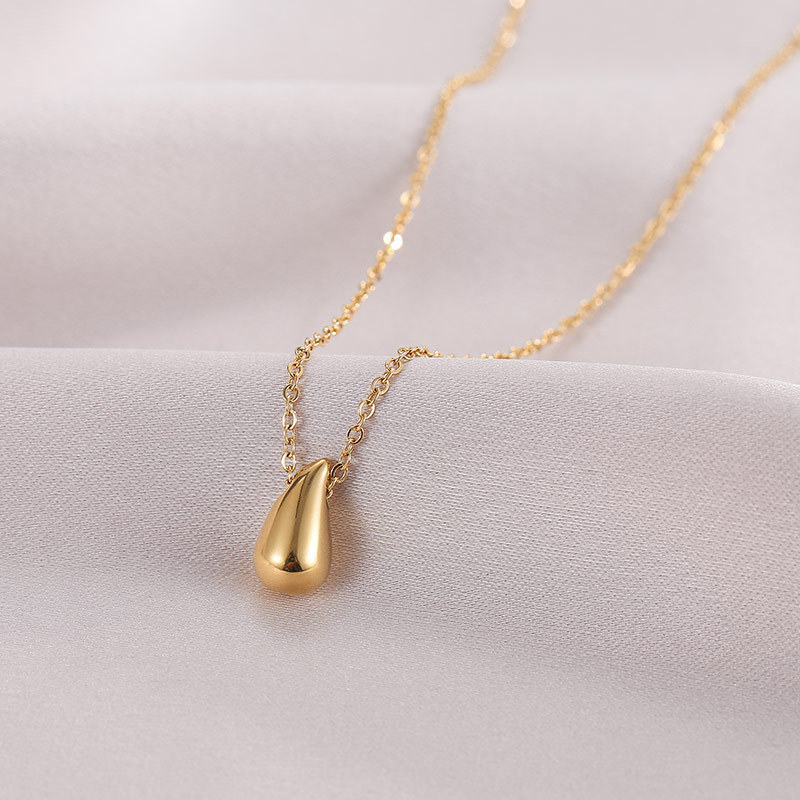 Gold Waterdrop Pendant Choker Stainless Steel Necklace 4