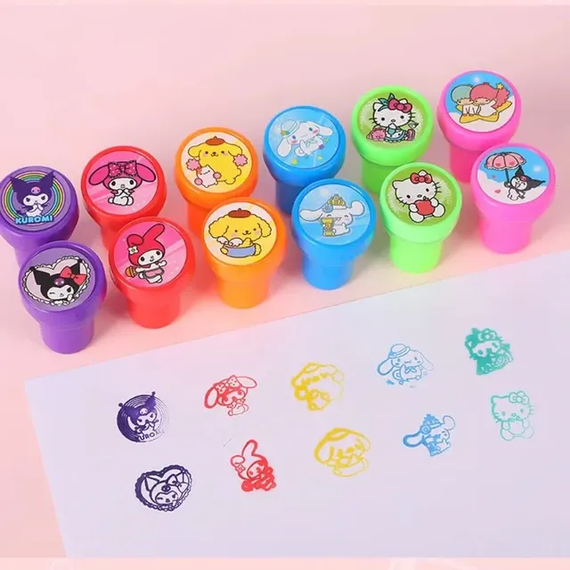 Kawaii Cartoon Kids Stamp Set, 12 Pieces 2