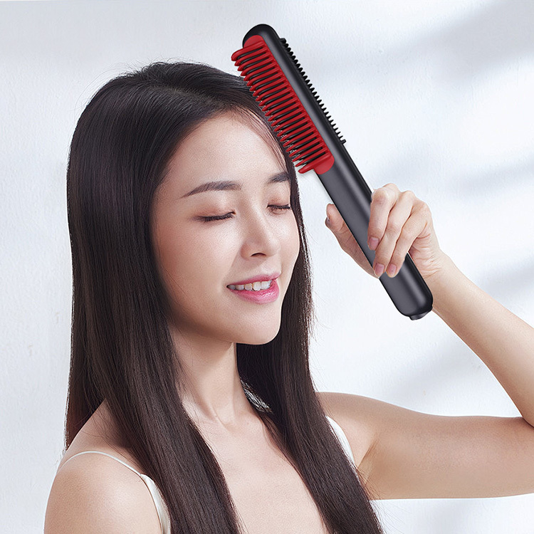 Electric Hair Straightener Brush Heated Comb Ceramic Coating