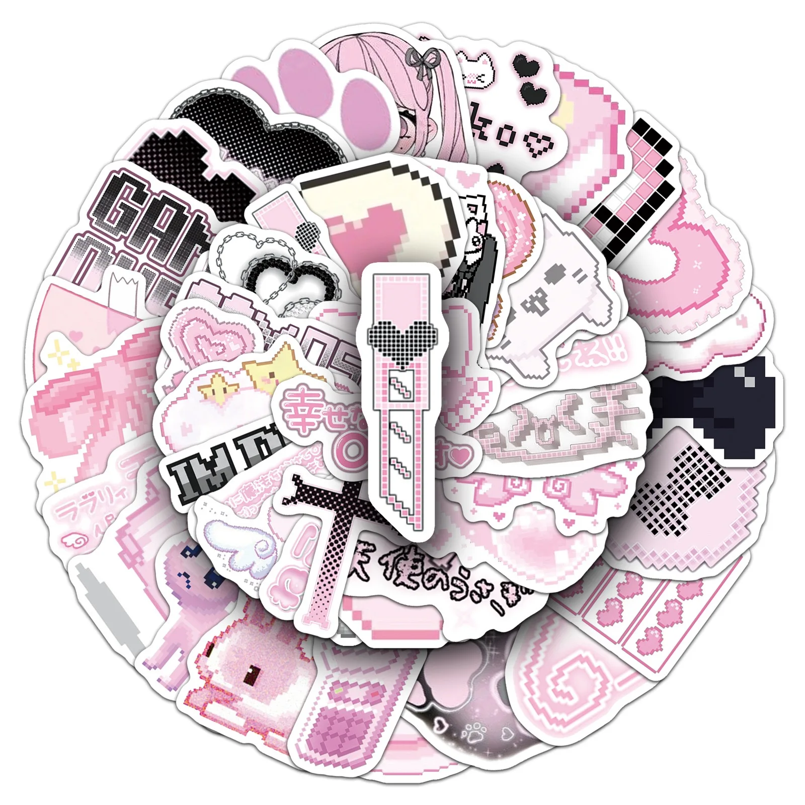 Cute Pink Pixel Goth Stickers, 50 Pieces 2