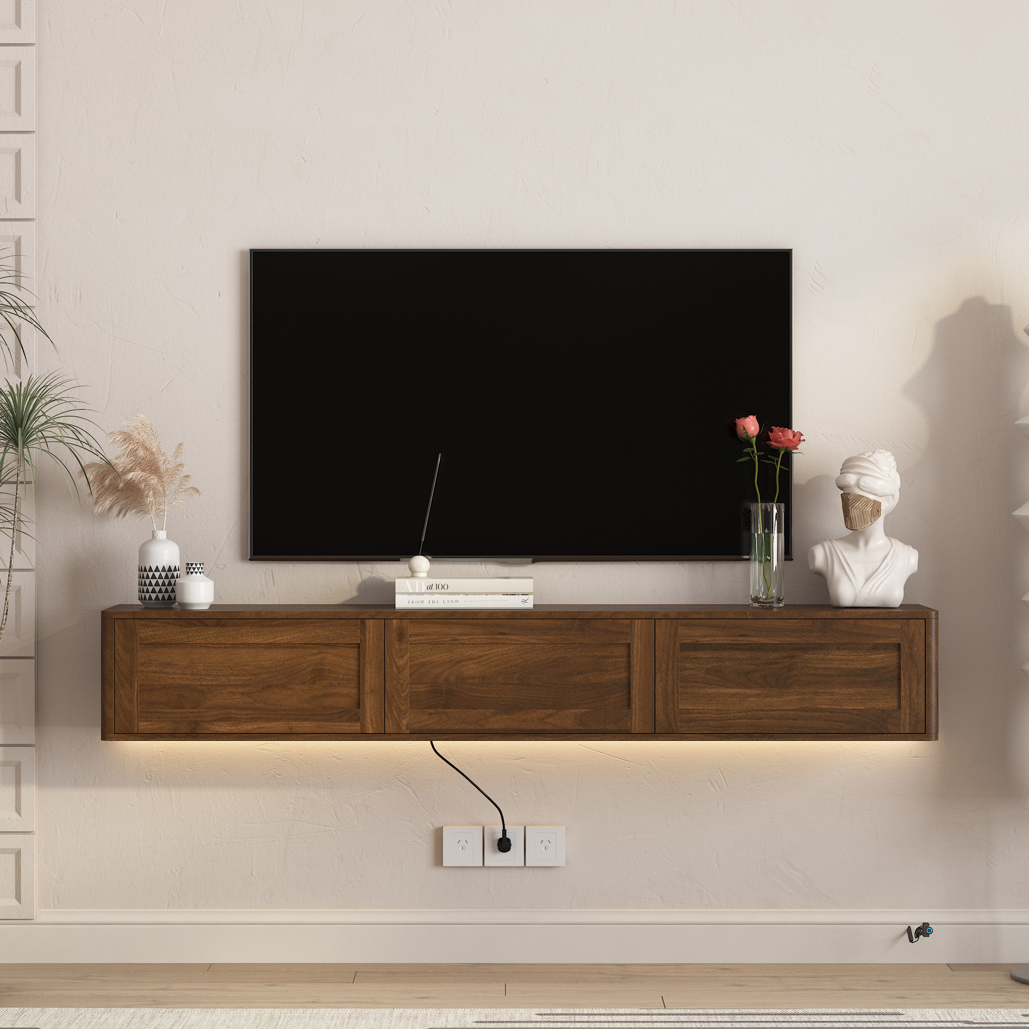 Floating TV Stand Wall Mounted Shelf With Led 2