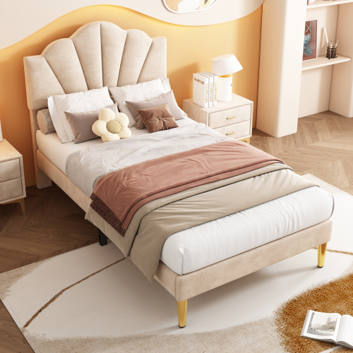 Velvet Upholstered Bed Single Bed-3ft 90x190cm Shell-like With