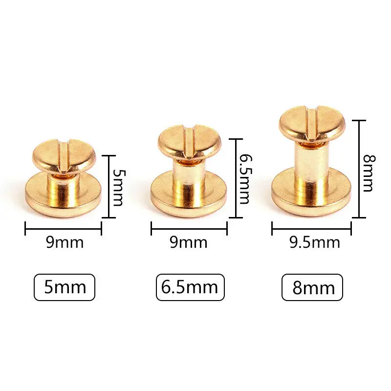 10 Sets Flache Gürtelschrauben Nagelnieten Messing Gold Silber 4