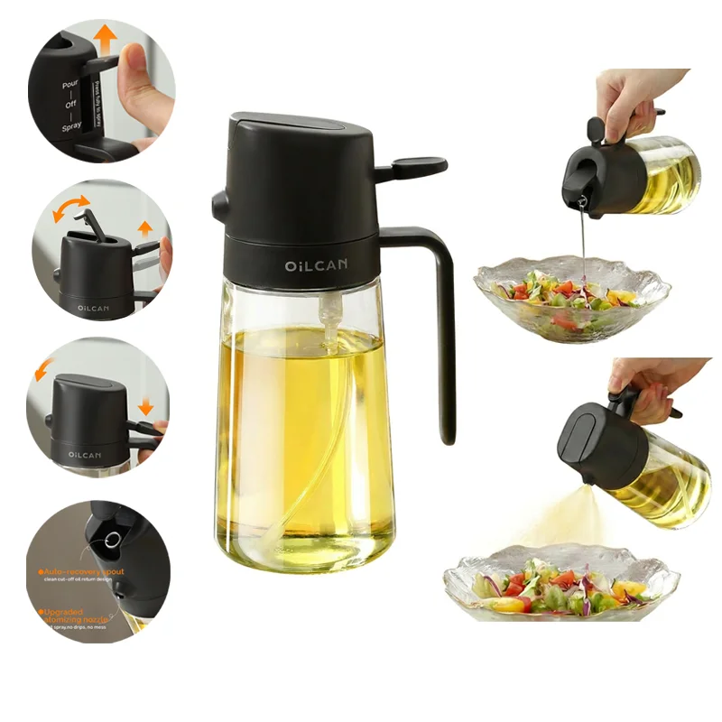 2 in 1 Oil Dispenser Glass Bottle Kitchen
