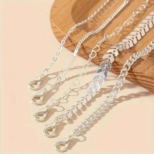 5-Piece Boho Anklet Set, Heart Airplane 4