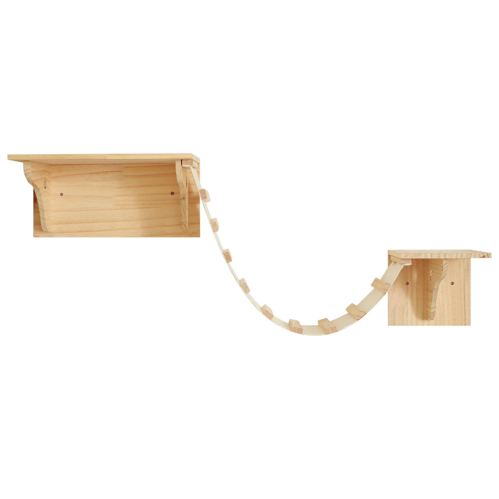 Katzenwand-Kletterregale Wandmontiertes Möbelset 2 Regale mit 1 Stegleiter 4