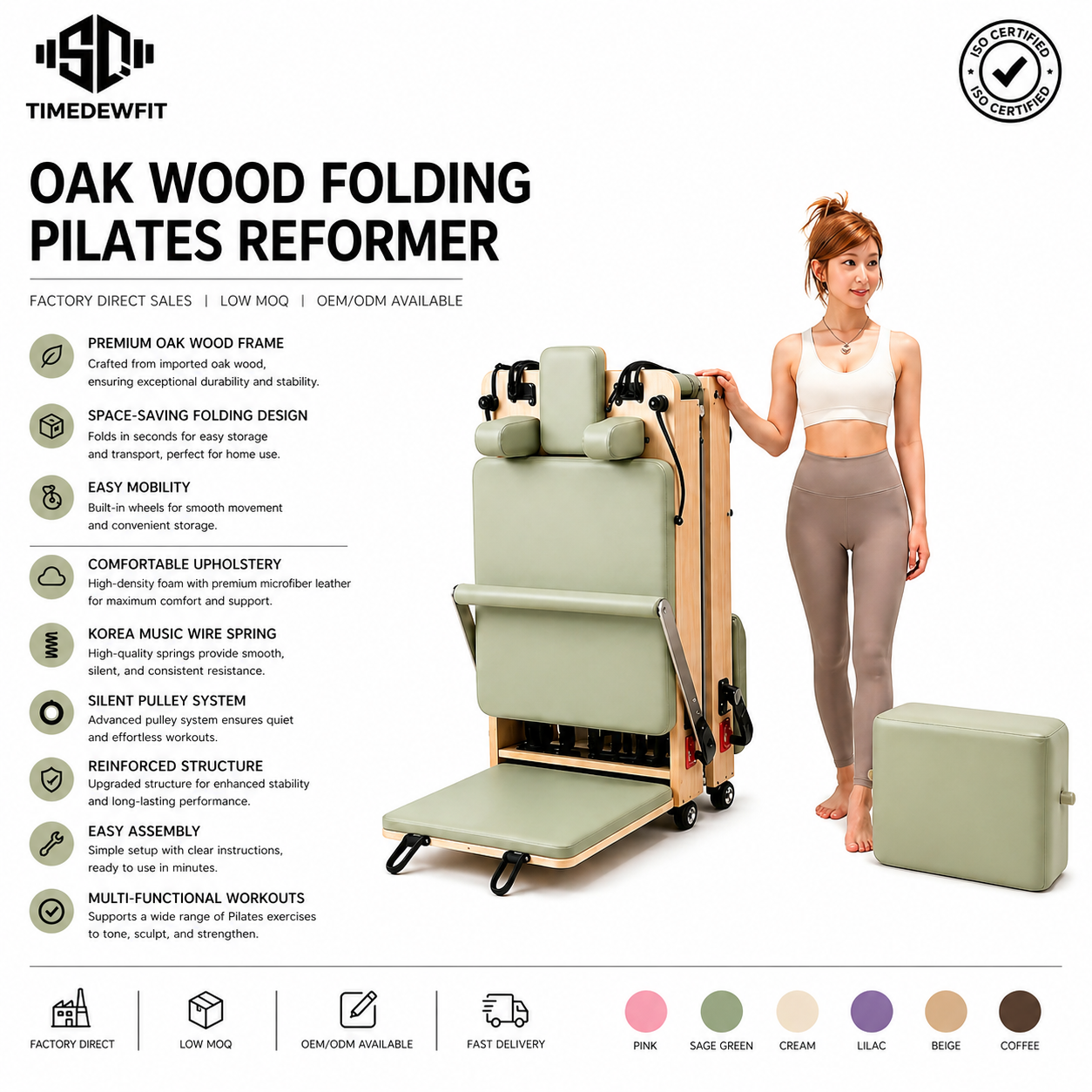 Oak Pilates Reformer Foldable Premium Wood Machine For 2