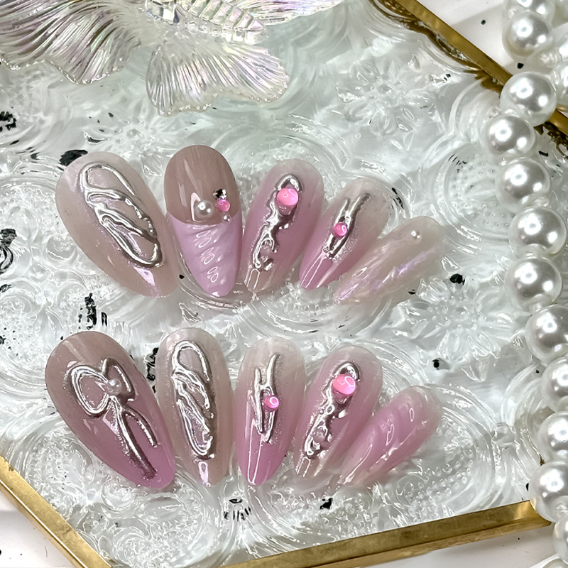 Almond 3D Press-On Nails for Daily Wear 2